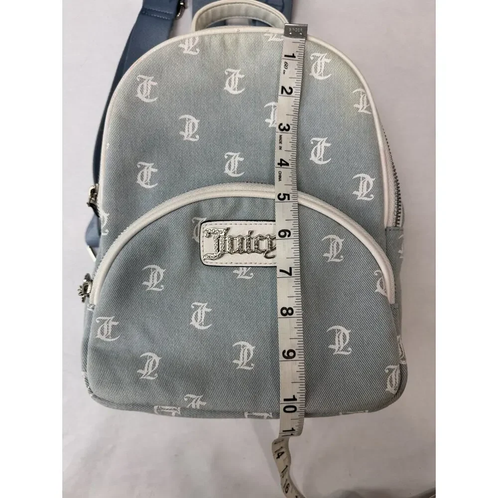 Juicy Couture Logo Mini Backpack Heart Charm Rhinestone Detail Blue Monogram